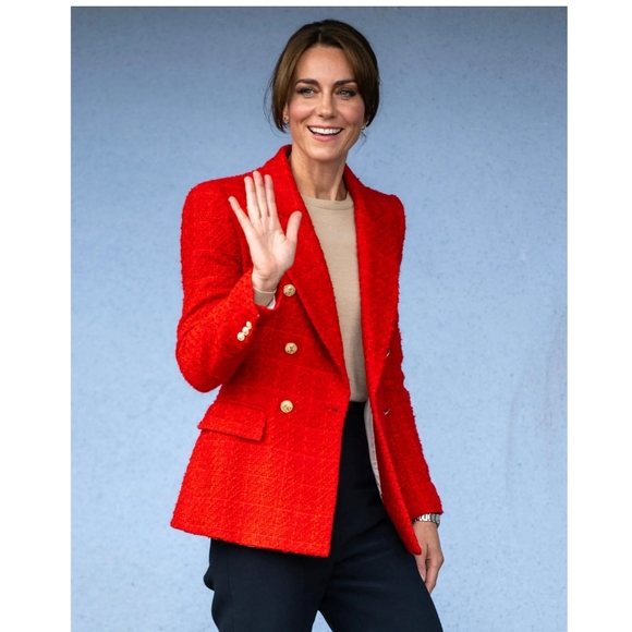 😍Zara Red Tweed Double Breasted Blazer